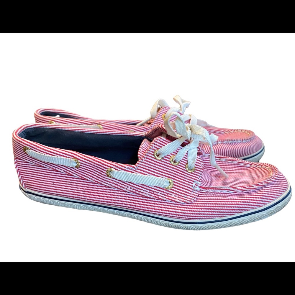 Sperry Cruiser Red and Ivory Striped Slip-On